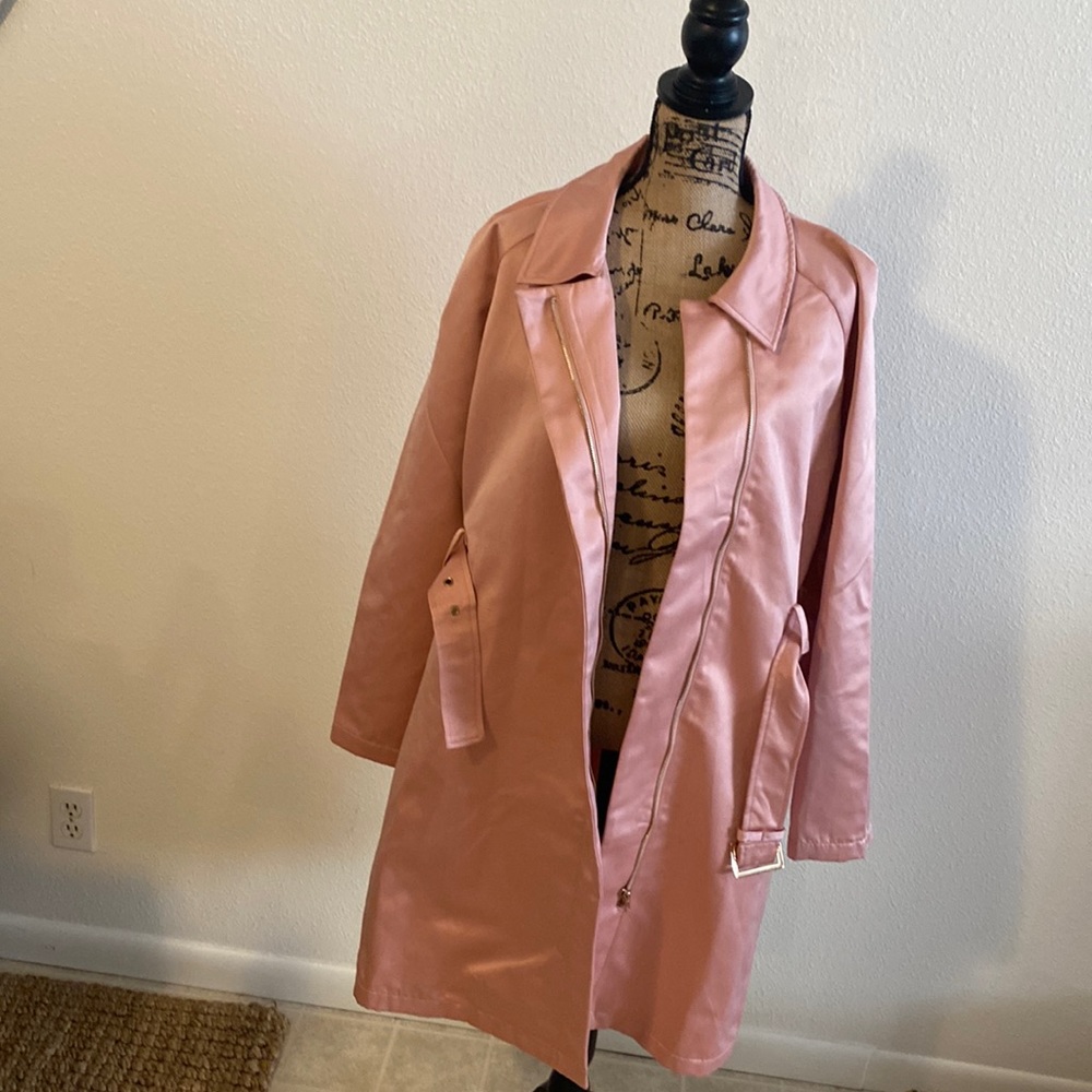 Light weight belted pink coat